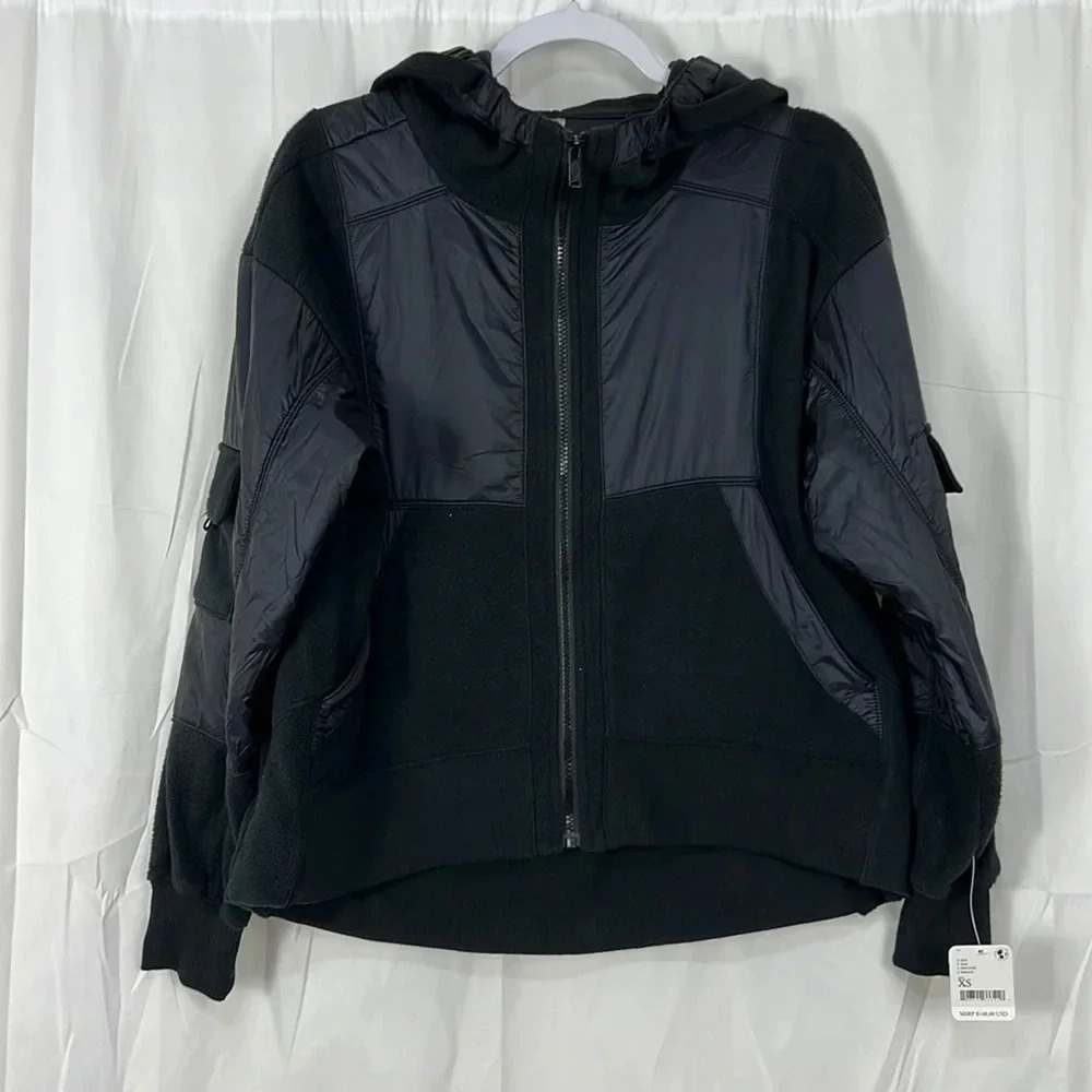 NWT Free People‎ Movement Black Full Zipper Fleece Jacket Size XS